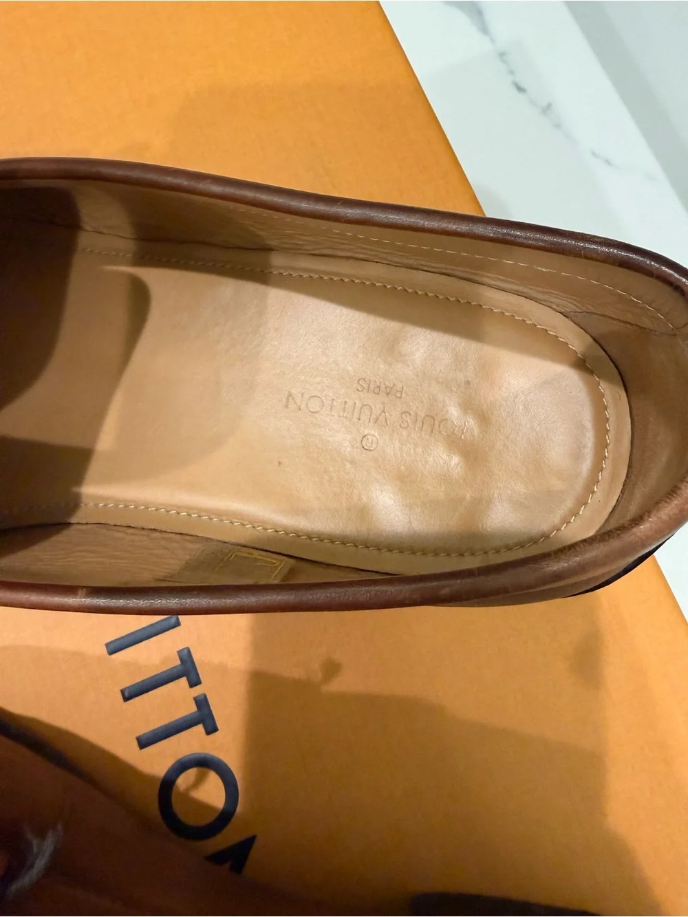 Louis Vuitton Montaigne Brown Leather LV Logo Loafers Authentic Box & Receipt